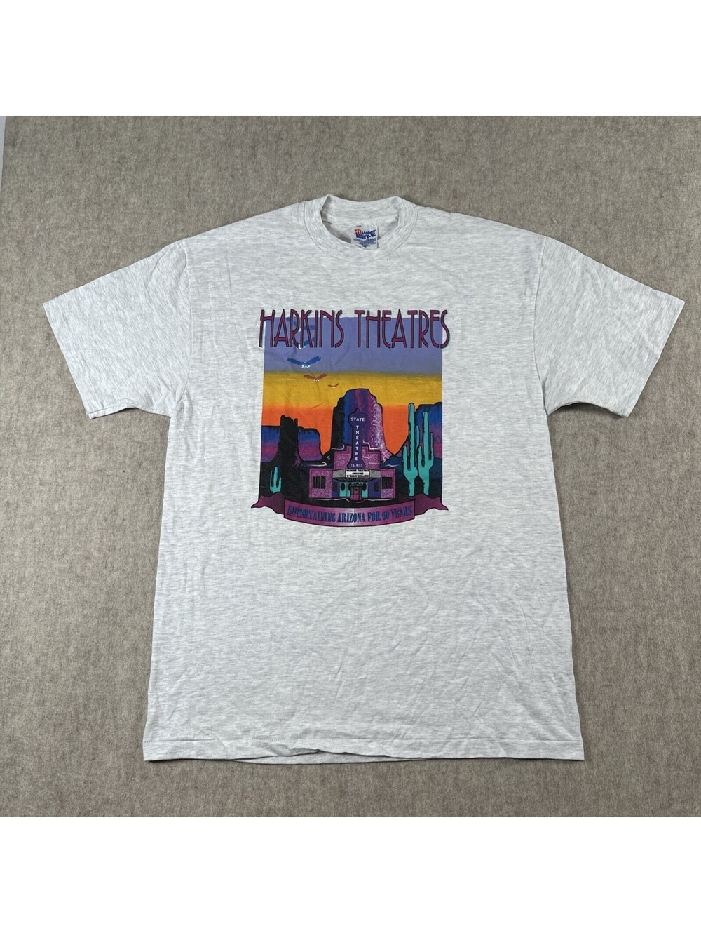 Vintage 90s Harkins Theatres T Shirt Large Gray Single Stitch Arizona